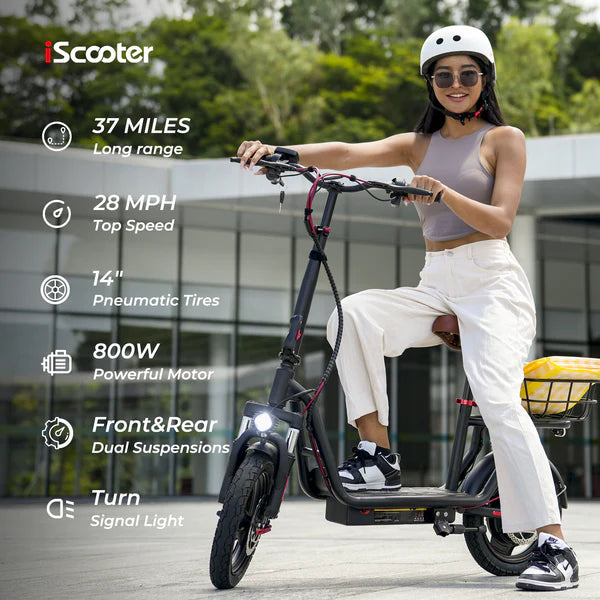 iScooter i14 800W Electric Scooter with Seat & Basket for Adults iScooter i14 800W Electric Scooter with Seat & Basket for Adults
