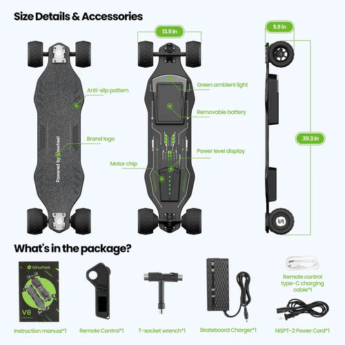 isinwheel V8 Electric Skateboard with Portable Removable Battery & Remote Control isinwheel V8 Electric Skateboard with Portable Removable Battery & Remote Control