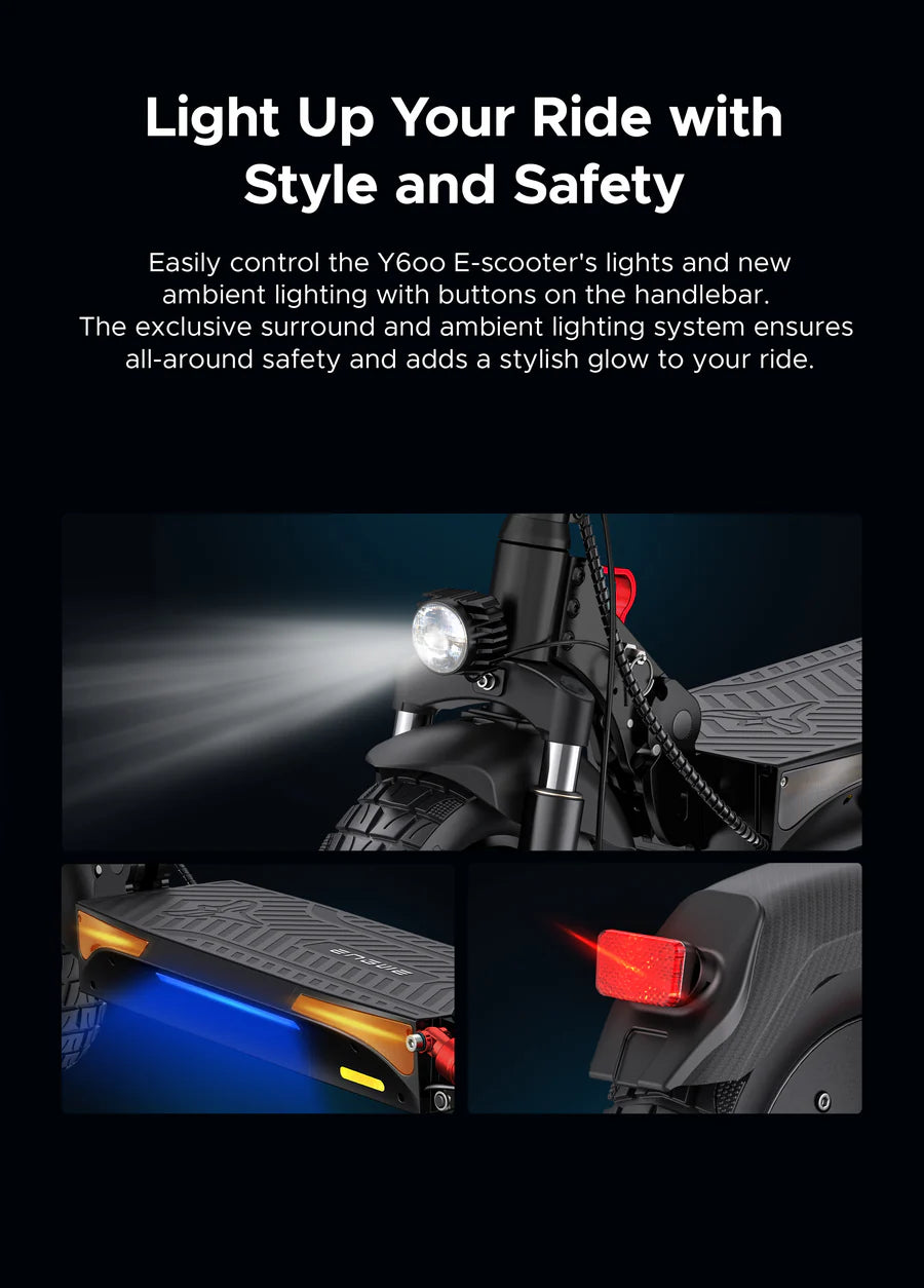 E-scooter with lighting system on a black background