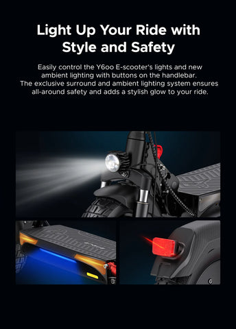 E-scooter with lighting system on a black background