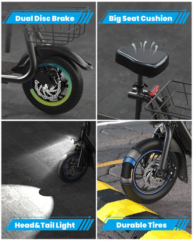 Gyroor C1S Electric Scooter 800W – Front & Rear Baskets