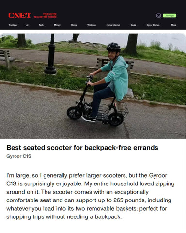 Gyroor C1S Electric Scooter 800W – Front & Rear Baskets