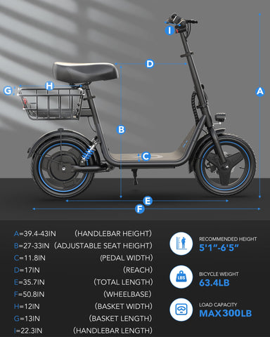 Gyroor C1 Plus 1000W Electric Scooter with Dual Baskets
