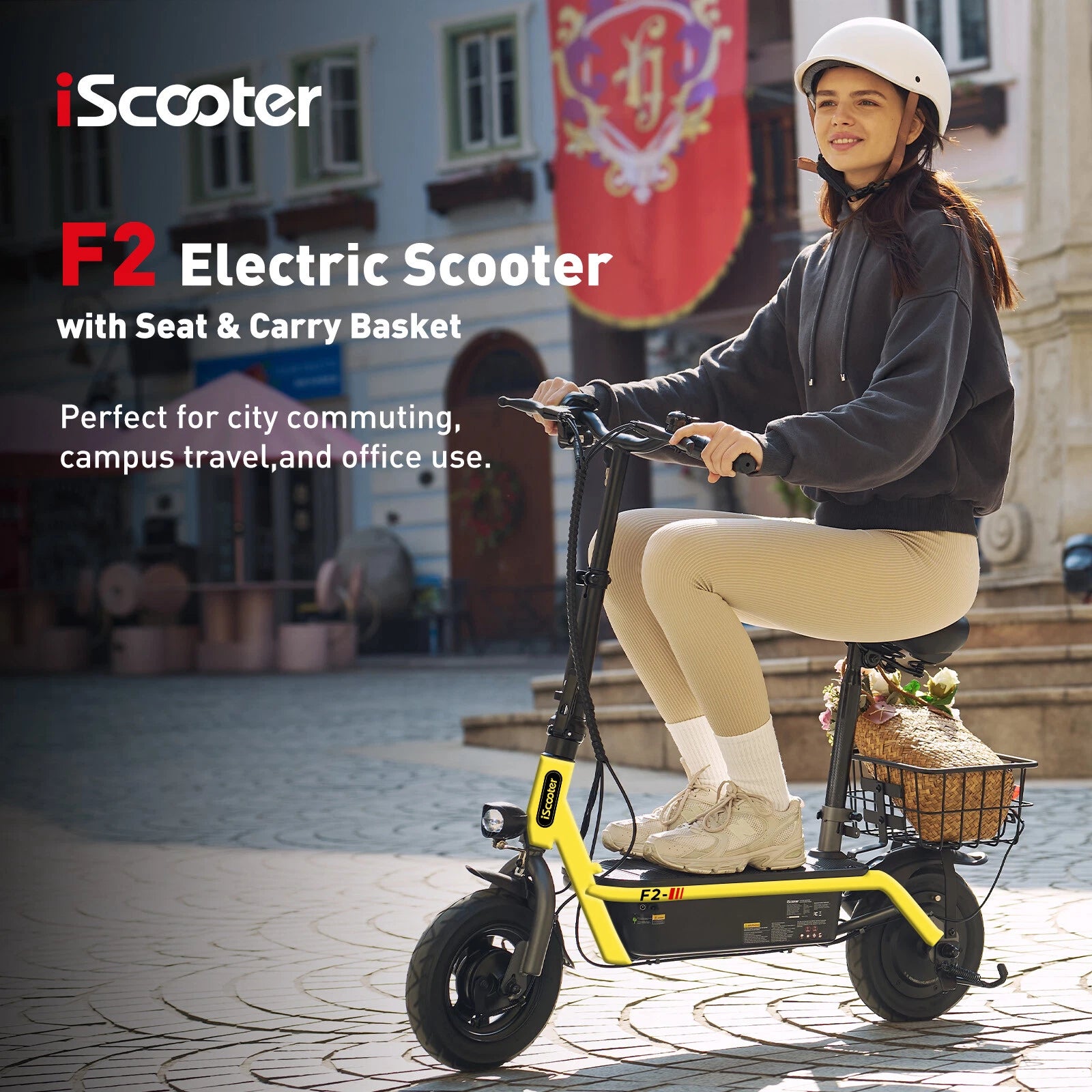 iScooter F2 Electric Scooter with Seat 10" Pneumatic Tire