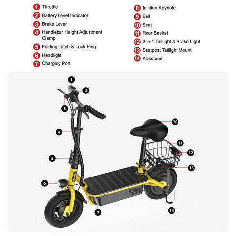 iScooter F2 Electric Scooter with Seat 10" Pneumatic Tire
