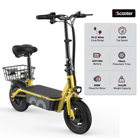 iScooter F2 Electric Scooter with Seat 10" Pneumatic Tire
