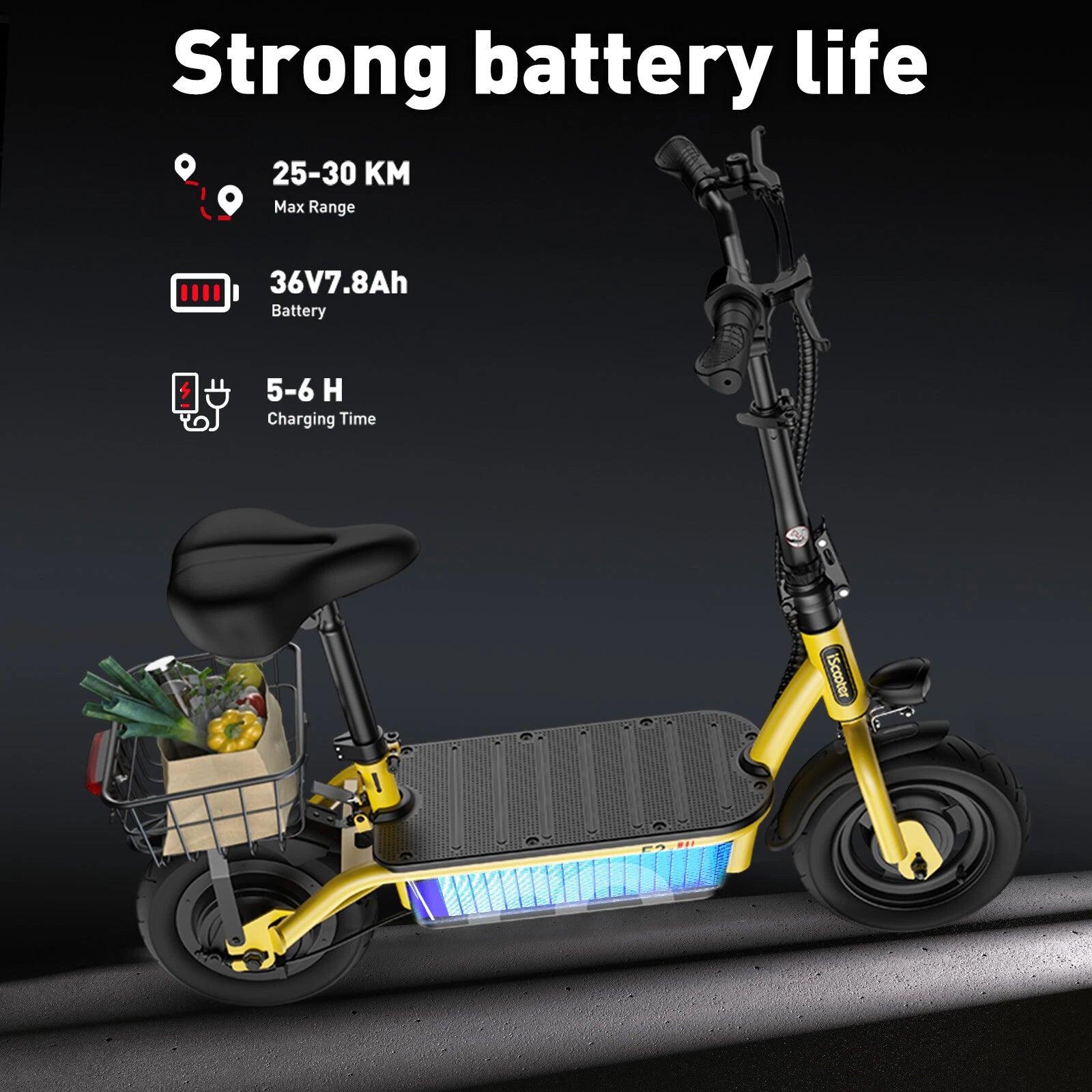 iScooter F2 Electric Scooter with Seat 10" Pneumatic Tire