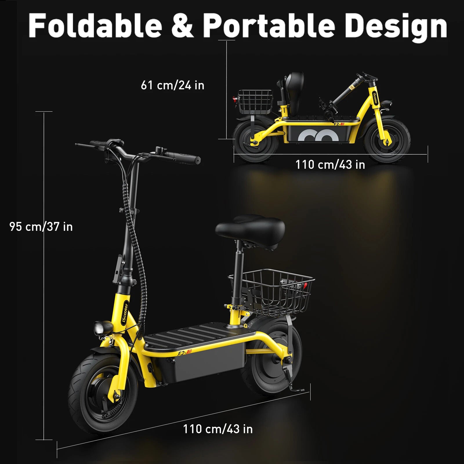 iScooter F2 Electric Scooter with Seat 10" Pneumatic Tire