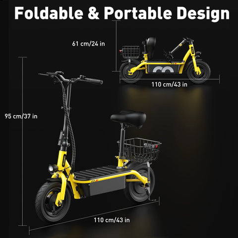 iScooter F2 Electric Scooter with Seat 10" Pneumatic Tire