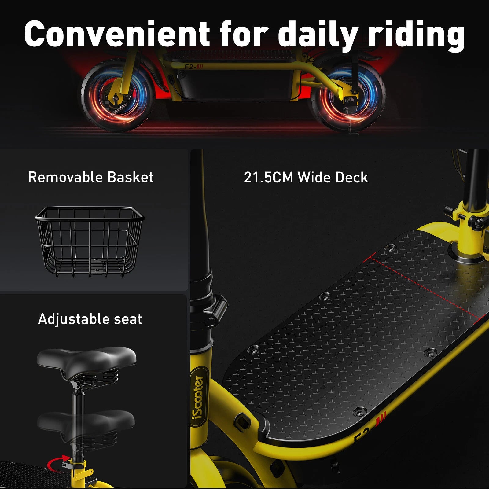 iScooter F2 Electric Scooter with Seat 10" Pneumatic Tire